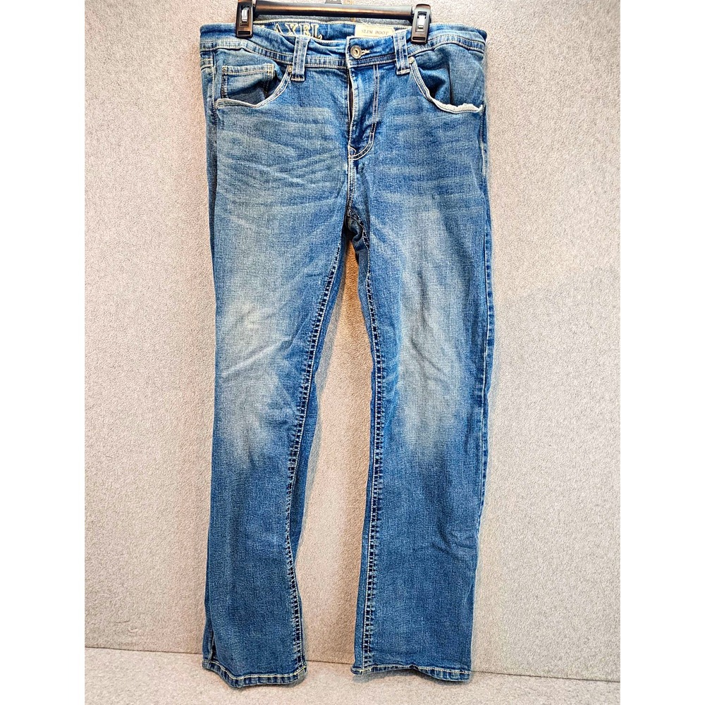 Axel Men's Slim Bootcut Jeans Blue Size 34 Mid Rise 5-Pocket Denim